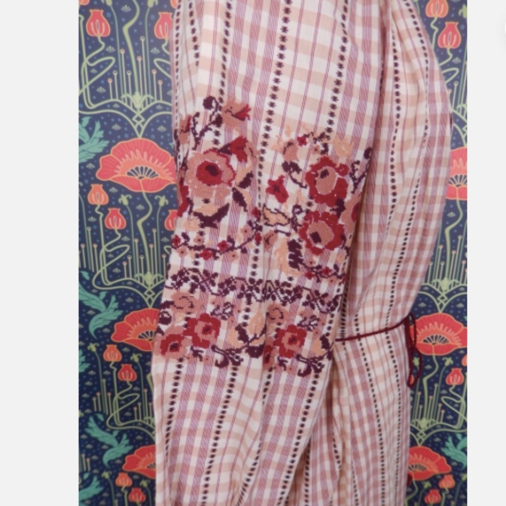Ulla Johnson Filia Midi Embroidered Check Dress Boho Peasant - Picture 9 of 10